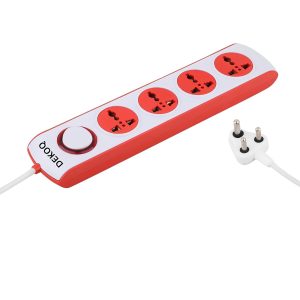 DEKOQ 4 Universal Socket and 1 Switch 6 Amp Power Extension Board 240 Volts, 4 Socket Extension Boards (White, 2 m)